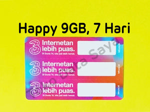 Voucher Kuota Data 3 / Three / Tri Happy 9GB, 7 Hari JATIM