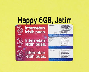 Voucher Kuota Data 3 / Three / Tri Happy 6GB, 5 Hari, Jatim-Jateng