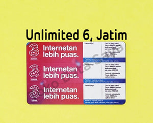 Voucher Kuota Data 3 / Three / Tri Unlimited 6, Jatim