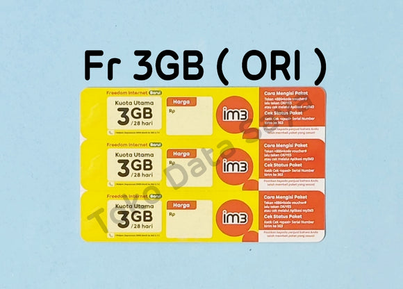 Voucher Kuota Data Indosat Freedom Internet 3GB, ORI, Jatim