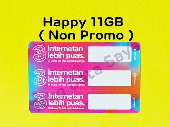 Voucher Kuota Data 3 / Three / Tri Happy 11GB