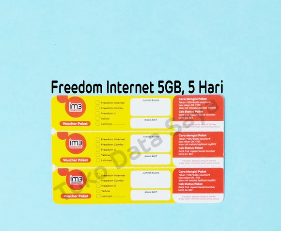 Voucher Kuota Data Indosat Freedom Internet 5GB, 5 Hari ORI